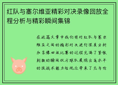 红队与塞尔维亚精彩对决录像回放全程分析与精彩瞬间集锦