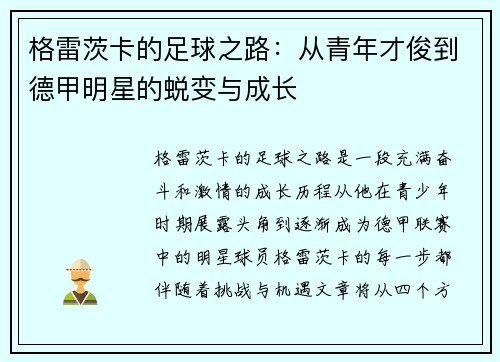 格雷茨卡的足球之路：从青年才俊到德甲明星的蜕变与成长