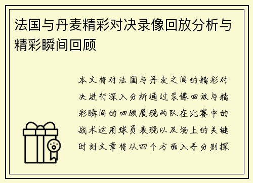 法国与丹麦精彩对决录像回放分析与精彩瞬间回顾